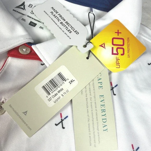 Bermuda Sands Golf Polo Mens 2XL 'Clubs White' Print Performance S/S White NWT - Picture 3 of 13